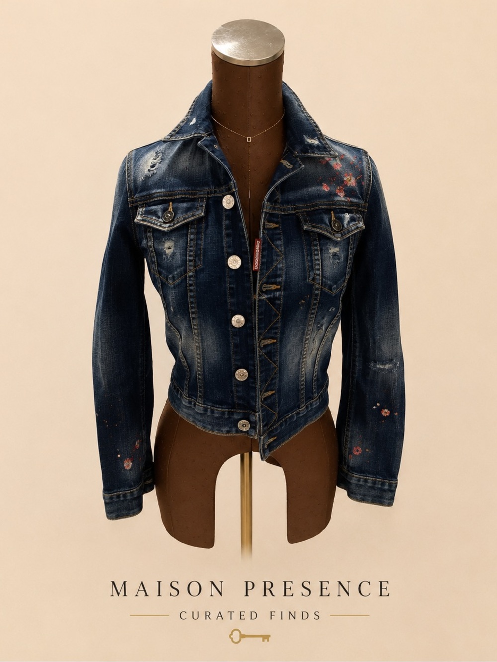 DSQUARED2 Dark Indigo Jean Jacket with Pink Paint Details
